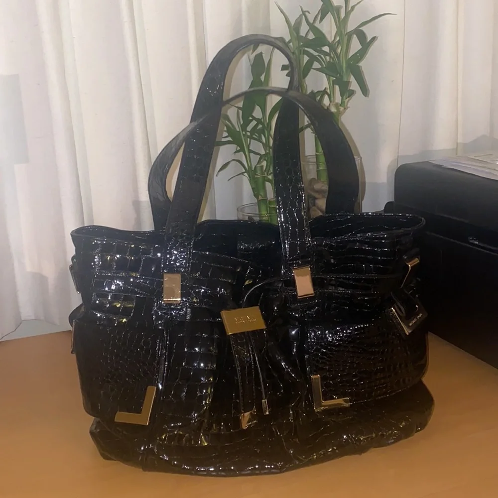 Michael Kors Black Crocodile-Embossed Satchel - Picture 1 of 7